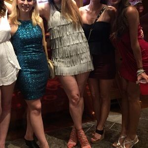 Leather fringe mini dress